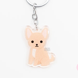 Fawn Chihuahua Acrylic Dog Breed Keychain | Cartoon Kawaii Art Puppy Epoxy Glitter Charm | Chibi Cute Animal Lover Pet Loss Memorial Gift
