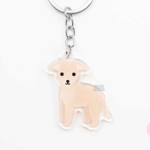 Fawn Whippet Greyhound Dog Breed Acrylic Keychain | Cartoon Kawaii Art Puppy Glitter Charm | Chibi Cute Animal Lover Pet Loss Memorial Gift
