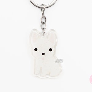 White French Bulldog Frenchie Acrylic Dog Breed Keychain | Cartoon Kawaii Art Puppy Charm | Chibi Cute Animal Lover Pet Loss Memorial Gift
