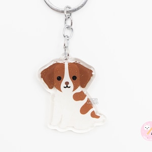 Red Brittany Spaniel Acrylic Dog Breed Keychain | Cartoon Kawaii Art Puppy Glitter Charm | Chibi Cute Animal Lover Pet Loss Memorial Gift