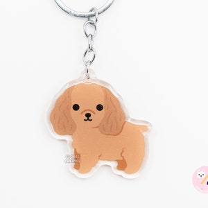 Red Cocker Spaniel Acrylic Dog Breed Keychain | Cartoon Kawaii Art Puppy Glitter Charm | Chibi Cute Animal Lover Pet Loss Memorial Gift