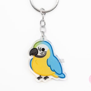 Blue & Gold Macaw Parrot Acrylic Bird Breed Keychain | Cartoon Kawaii Art Double-Sided Charm | Cute Chibi Exotic Pet Animal Lover Gift