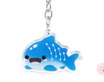 Whale Shark Acrylic Glitter Keychain | Kawaii Chibi Marine Animal Lover Art Charm | Cute Cartoon Sea Creature Aquarium Souvenir Keyring Gift
