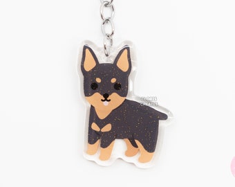 Black & Tan Min Pin German Pinscher Acrylic Dog Breed Keychain | Cartoon Kawaii Art Puppy Charm | Chibi Cute Animal Lover Pet Memorial Gift