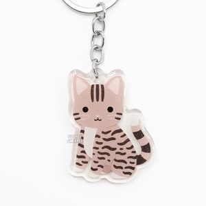 Brown Tabby Cat Acrylic Pet Breed Keychain | Cartoon Chibi Animal Art Glitter Zipper Pull Charm | Kawaii Cute Kitten Loss Memorial Gift