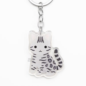 Silver Bengal Cat Acrylic Pet Breed Keychain | Cartoon Art Epoxy Glitter Charm | Kawaii Cute Exotic Shorthaired Kitten Lover Pet Loss Gift