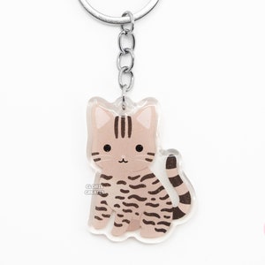 Brown Tabby Cat Acrylic Pet Breed Keychain | Cartoon Chibi Animal Art Glitter Zipper Pull Charm | Kawaii Cute Kitten Loss Memorial Gift