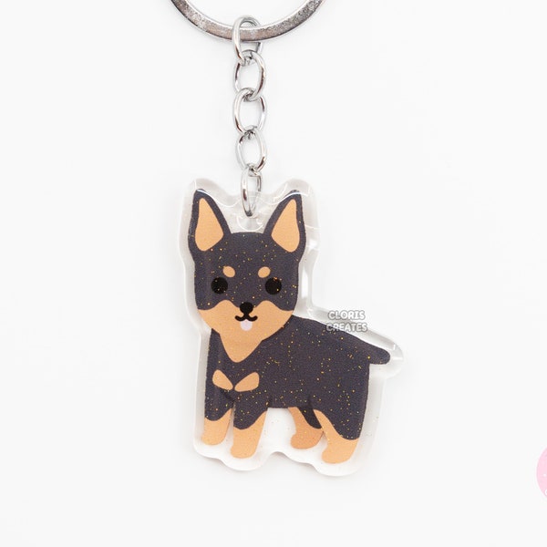 Black & Tan Min Pin German Pinscher Acrylic Dog Breed Keychain | Cartoon Kawaii Art Puppy Charm | Chibi Cute Animal Lover Pet Memorial Gift