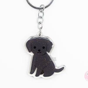 Labrador Retriever noir acrylique race de chiens porte-clés | de dessin animé Art Kawaii pour chiot | Cadeau commémoratif chibi pour amoureux des animaux, perte d'un animal de compagnie