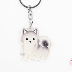 Silver Alaskan Malamute Acrylic Dog Breed Keychain | Cartoon Kawaii Art Puppy Glitter Charm | Chibi Cute Animal Lover Pet Loss Memorial Gift