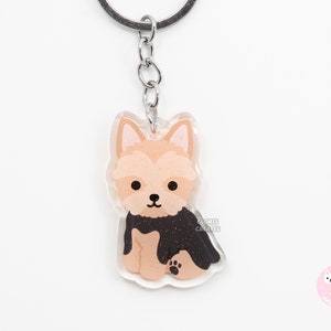 Yorkie Shorthaired Yorkshire Terrier Dog Breed Acrylic Keychain | Cartoon Kawaii Puppy Glitter Charm | Chibi Cute Pet Loss Memorial Gift