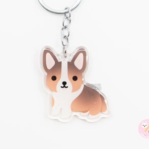 Sable Cardigan Corgi Acrylic Dog Breed Keychain | Cartoon Kawaii Art Puppy Glitter Charm | Chibi Cute Animal Lover Pet Loss Memorial Gift