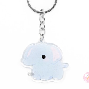 Elephant Baby Acrylic Glitter Keychain | Kawaii Chibi Wild Animal Lover Art Charm | Cute Cartoon Safari Zoo Wildlife Souvenir Keyring Gift