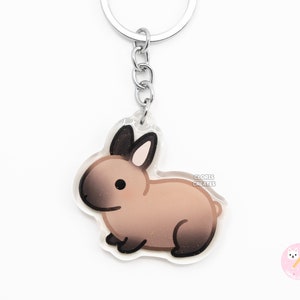 Cinnamon Brown Rabbit Acrylic Pet Breed Keychain | Cartoon Kawaii Art Double-Sided Epoxy Bunny Glitter Charm | Chibi Cute Animal Lover Gift