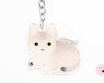 Singapura Cat Acrylic Pet Breed Keychain | Cartoon Chibi Animal Art Glitter Charm | Kawaii Cute Kitten Lover Pet Loss Memorial Keyring Gift