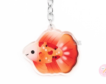 Betta Fish Nemo Koi Spotted Halfmoon Keychain | Cartoon Aquarium Art Double Sided Glitter Acrylic Charm | Kawaii Cute Animal Lover Pet Gift