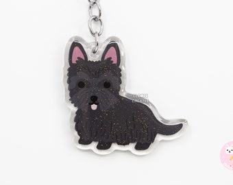 Scottish Terrier Scottie Dog Breed Acrylic Keychain | Cartoon Kawaii Art Puppy Lover Glitter Charm | Chibi Cute Pet Loss Memorial Gift