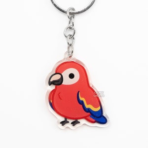 Llavero acrílico con forma de loro guacamayo escarlata, diseño de raza de ave, con diseño de dibujos animados kawaii, con purpurina de doble cara, regalo para amantes de las mascotas exóticas
