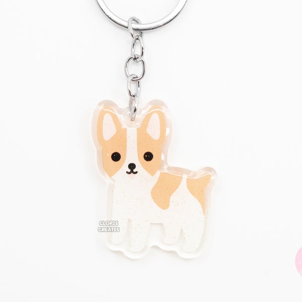 Red & White Rat Terrier Dog Breed Acrylic Keychain | Cartoon Kawaii Art Puppy Glitter Charm | Chibi Cute Animal Lover Pet Loss Memorial Gift