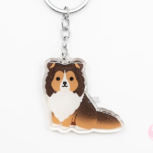 Sable Shetland Sheepdog Sheltie Rough Collie Dog Breed Acrylic Keychain | Cartoon Kawaii Puppy Charm | Chibi Cute Pet Loss Memorial Gift