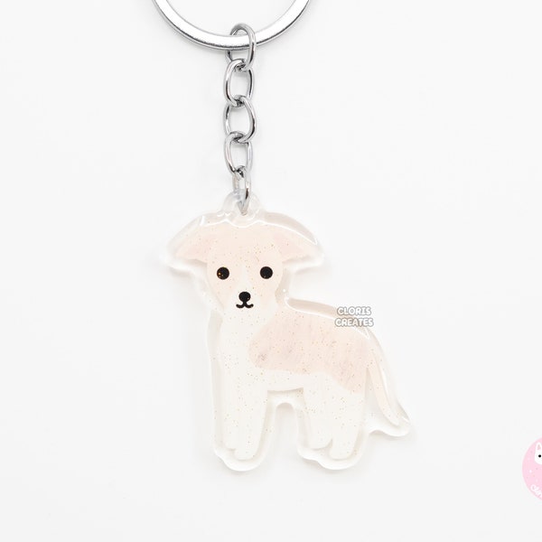 Light Brindle Whippet Greyhound Dog Breed Acrylic Keychain | Cartoon Kawaii Art Puppy Charm | Chibi Cute Animal Lover Pet Loss Memorial Gift