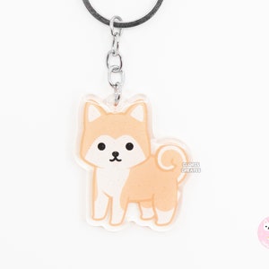 Red Japanese Akita Inu Acrylic Dog Breed Keychain | Cartoon Kawaii Art Puppy Glitter Charm | Chibi Cute Animal Lover Pet Loss Memorial Gift