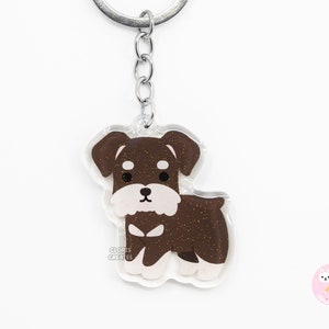Liver & Tan Schnauzer Clear Dog Breed Acrylic Keychain | Cartoon Kawaii Art Puppy Charm | Chibi Cute Animal Lover Pet Loss Memorial Gift