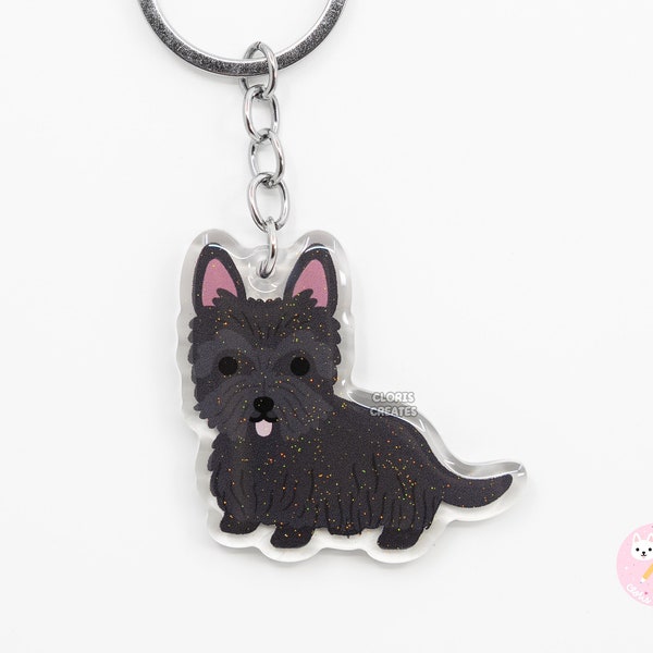 Scottish Terrier Scottie Dog Breed Acrylic Keychain | Cartoon Kawaii Art Puppy Lover Glitter Charm | Chibi Cute Pet Loss Memorial Gift