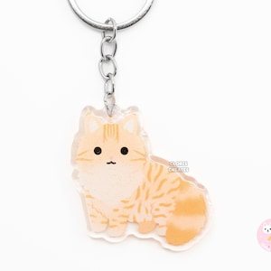 Orange Tabby Norwegian Forest Cat Acrylic Pet Breed Keychain | Cartoon Chibi Art Glitter Charm | Kawaii Cute Longhaired Kitten Lover Gift