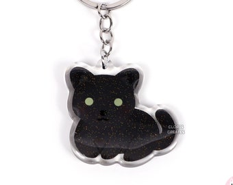 Black Panther Acrylic Glitter Keychain | Kawaii Chibi Animal Lover Wildcat Art Charm | Cute Cartoon Wildlife Zoo Souvenir Keyring Gift