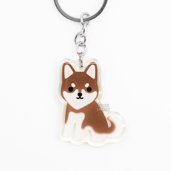 Red Alaskan Klee Kai Mini Husky Acrylic Dog Breed Keychain | Cartoon Kawaii Art Puppy Glitter Charm | Chibi Cute Pet Loss Memorial Gift