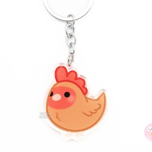 Brown Chicken Acrylic Bird Breed Keychain | Cartoon Kawaii Art Exotic Pet Glitter Charm | Cute Chibi Farm Animal Lover Souvenir Keyring Gift
