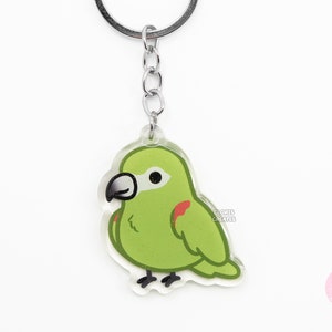 Llavero acrílico de guacamayo de Hahn, raza de ave, estilo loro, con purpurina de doble cara, diseño kawaii de dibujos animados, regalo para amantes de las mascotas exóticas chibi.