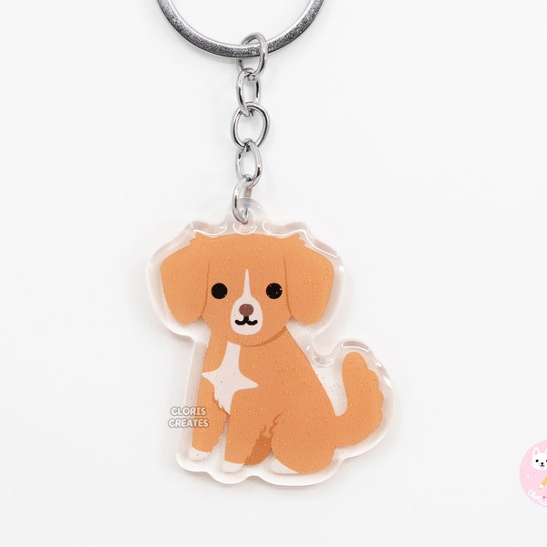 Nova Scotia Duck Tolling Retriever Acrylic Dog Breed Keychain | Cartoon Kawaii Art Toller Puppy Glitter Charm | Chibi Cute Pet Loss Gift