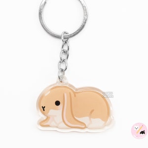 Tan & White English Lop Rabbit Acrylic Pet Breed Keychain | Cartoon Kawaii Art Double-Sided Epoxy Bunny Charm | Chibi Cute Animal Lover Gift