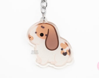 Tricolor Holland Lop Rabbit Acrylic Pet Breed Keychain | Cartoon Kawaii Art Epoxy Bunny Glitter Charm | Chibi Cute Animal Lover Gift