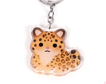 Jaguar Acrylic Glitter Keychain | Kawaii Chibi Animal Lover Wildcat Art Charm | Cute Cartoon Wildlife Zoo Souvenir Keyring Gift