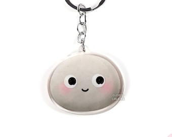 Pet Rock Keychain | Cartoon Chibi Stone Art Pebble Double-Sided Glitter Acrylic Charm | Kawaii Cute Geologist Rock Collector Keyring Gift