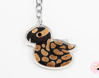Wild Ball Python Acrylic Snake Keychain | Cartoon Kawaii Art Exotic Pet Breed Glitter Charm | Chibi Cute Reptile Critter Animal Lover Gift