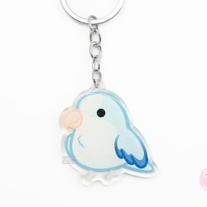 Llavero acrílico con forma de monje cuáquero azul, diseño de aves, con diseño de dibujos animados de doble cara, regalo para amantes de las mascotas exóticas de estilo chibi