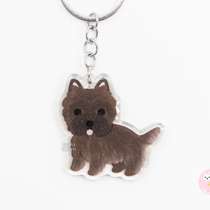 Brindle Cairn Terrier Acrylic Dog Breed Keychain | Cartoon Kawaii Animal Art Puppy Lover Glitter Charm | Chibi Cute Pet Loss Memorial Gift