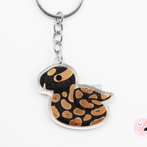 Wild Ball Python Acrylic Snake Keychain | Cartoon Kawaii Art Exotic Pet Breed Glitter Charm | Chibi Cute Reptile Critter Animal Lover Gift