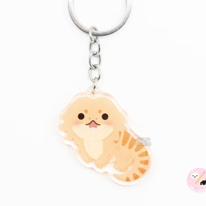 Brown Bearded Dragon Beardie Acrylic Lizard Keychain | Cartoon Kawaii Pet Glitter Charm | Chibi Cute Reptile Critter Animal Lover Gift