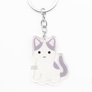 Gray Shorthaired Van Cat Acrylic Pet Breed Keychain | Cartoon Chibi Animal Glitter Charm | Kawaii Cute Tuxedo Kitten Loss Memorial Gift