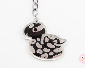 Axanthic Ball Python Acrylic Snake Keychain | Cartoon Kawaii Art Exotic Pet Glitter Charm | Chibi Cute Reptile Critter Animal Lover Gift