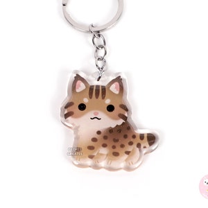 Bobcat Cat Acrylic Glitter Keychain | Kawaii Chibi Animal Lover Wildcat Art Charm | Cute Cartoon Wildlife Zoo Souvenir Keyring Gift