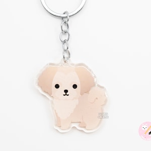 Havanese Acrylic Dog Breed Keychain | Cartoon Kawaii Art Maltese Mix Puppy Glitter Charm | Chibi Cute Animal Lover Pet Loss Memorial Gift