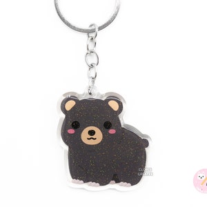 黒クマのアクリルグリッターキーホルダー | かわいいチビ野生動物愛好家アートジッパープルチャーム | かわいい漫画動物園野生動物お土産キーリングギフト