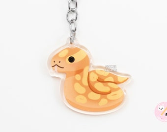 Caramel Ball Python Acrylic Snake Keychain | Cartoon Kawaii Art Exotic Pet Glitter Charm | Chibi Cute Reptile Animal Lover Gift