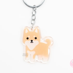 Red Korean Jindo Dog Breed Clear Acrylic Keychain | Cartoon Kawaii Art Puppy Glitter Charm | Chibi Cute Animal Lover Pet Loss Memorial Gift